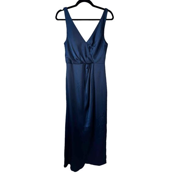 After Six New Womens Faux Wrap Satin Gown Dress 6864 Midnight 6 R Formal Elegant - Picture 3 of 14